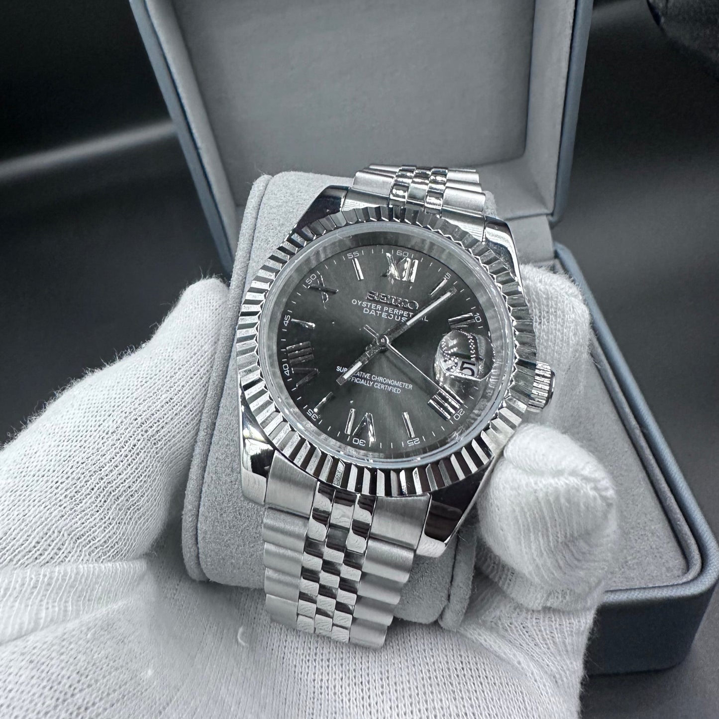 Seiko Mod DateJust Gris Foncé | GENIUS MODDING